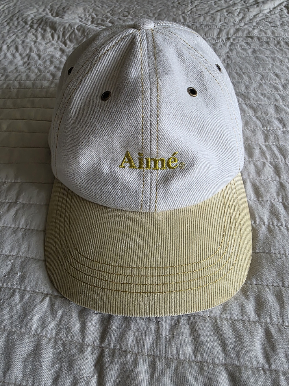 Aime Leon Dore White Cap with Pale Yellow Bill Plaid